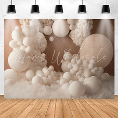 Lofaris White Balloons And Feather Beige Birthday Backdrop