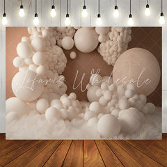 Lofaris White Balloons And Feather Beige Birthday Backdrop