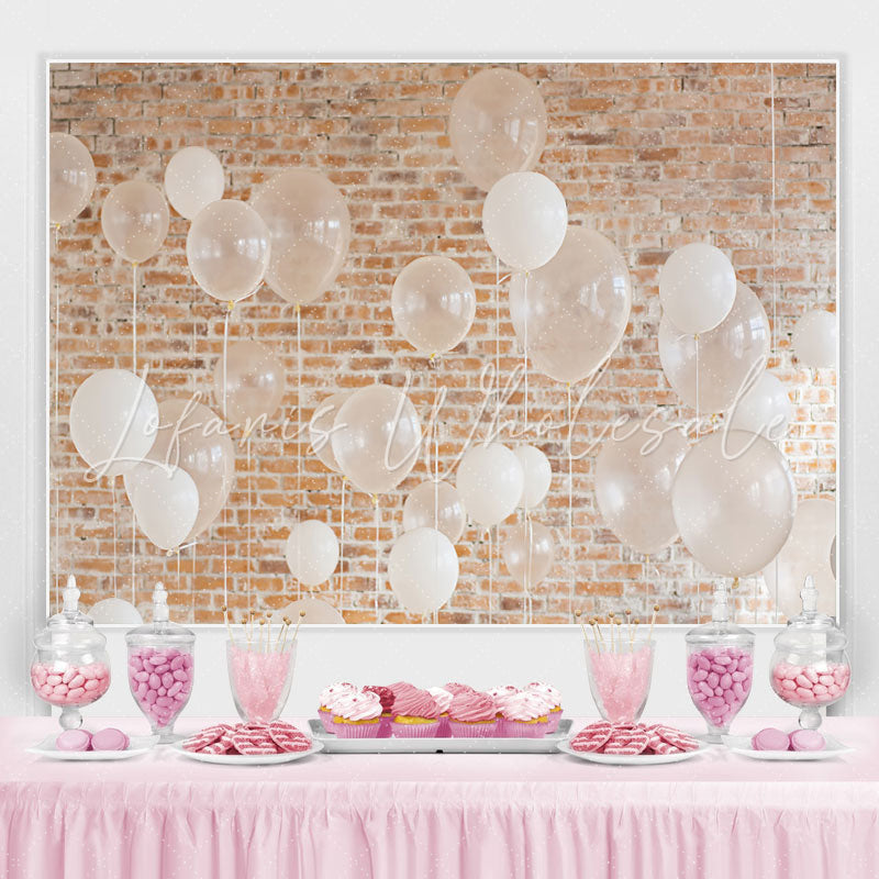 Lofaris White Balloons Brick Party Decor Backdrop for Birthday