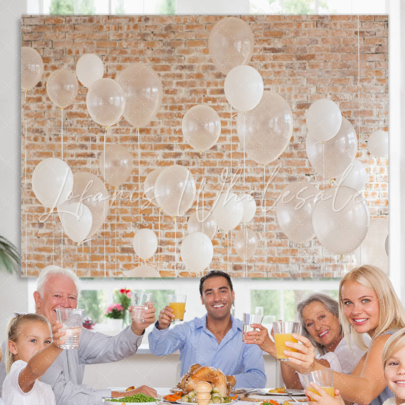 Lofaris White Balloons Brick Party Decor Backdrop for Birthday