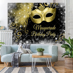Lofaris White Black Golden Masquerade Happy Birthday Backdrop