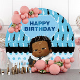 Lofaris White Black Tie Round Blue Baby Birthday Backdrop
