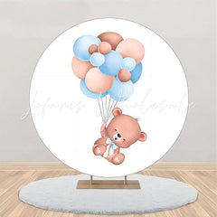 Lofaris White Blue Bear Balloon Round Baby Shower Backdrop