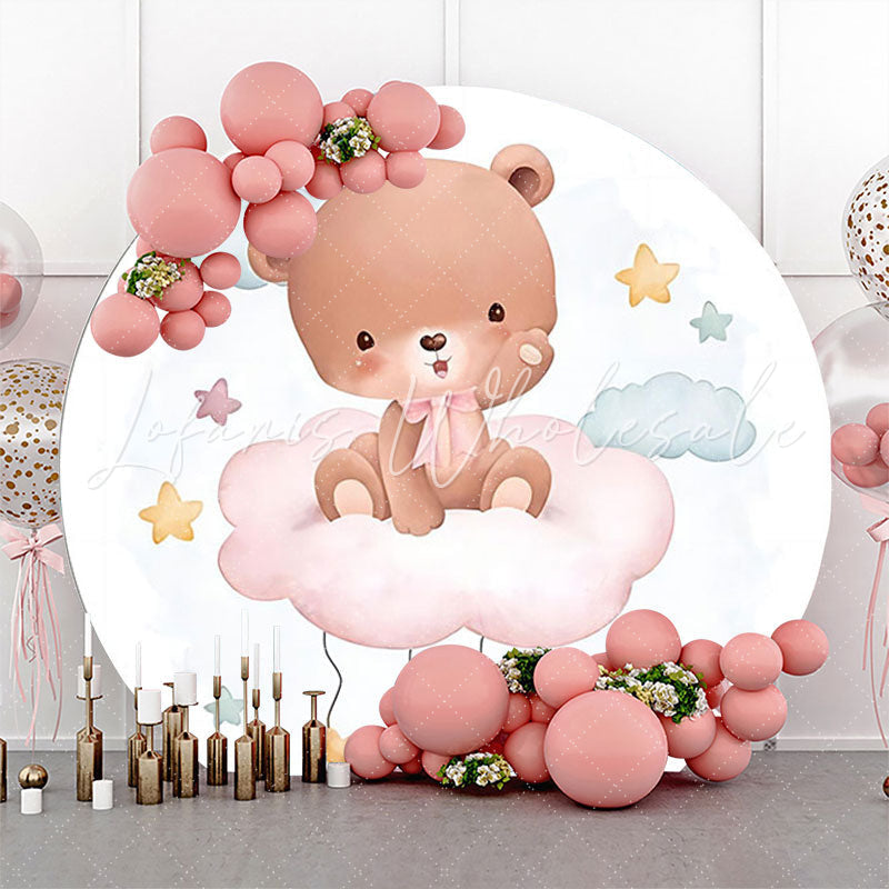 Lofaris White Blue Cloud Bear Circle Baby Shower Backdrop