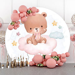 Lofaris White Blue Cloud Bear Circle Baby Shower Backdrop