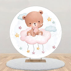 Lofaris White Blue Cloud Bear Circle Baby Shower Backdrop