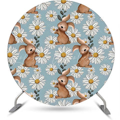 Lofaris White Blue Floral Rabbits Round Birthday Backdrop