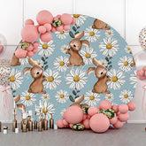 Lofaris White Blue Floral Rabbits Round Birthday Backdrop