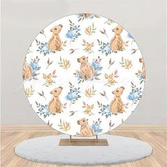 Lofaris White Blue Floral Wombat Round Birthday Backdrop