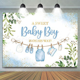 Lofaris White Blue Green Leaves Boys Baby Shower Backdrop