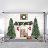 Lofaris White Brick Christmas Wreath Tree Backdrop