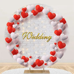 Lofaris White Brick Wall Red Balloon Round Wedding Backdrop