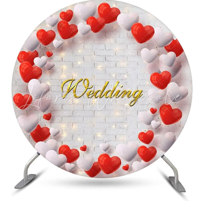 Lofaris White Brick Wall Red Balloon Round Wedding Backdrop
