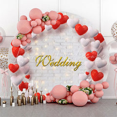 Lofaris White Brick Wall Red Balloon Round Wedding Backdrop