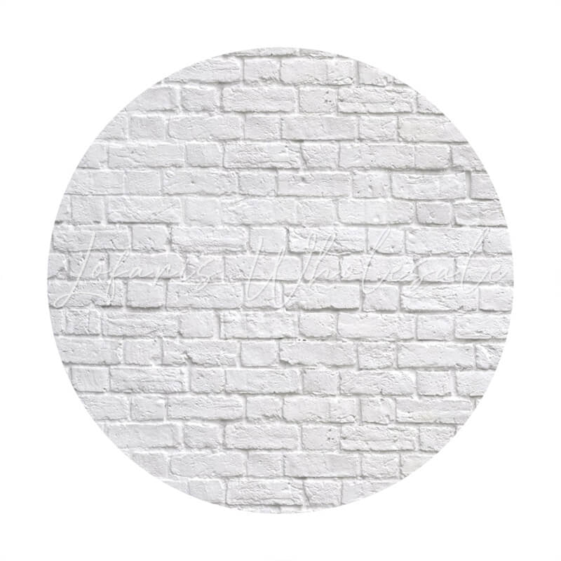 Lofaris White Brick Wall Round Backdrop For Happy Birthday
