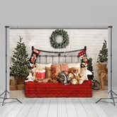 Lofaris White Bricks And Bed With Pillows Teddy Bear Backdrop