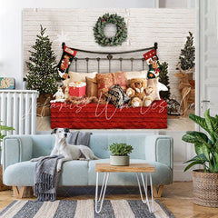 Lofaris White Bricks And Bed With Pillows Teddy Bear Backdrop