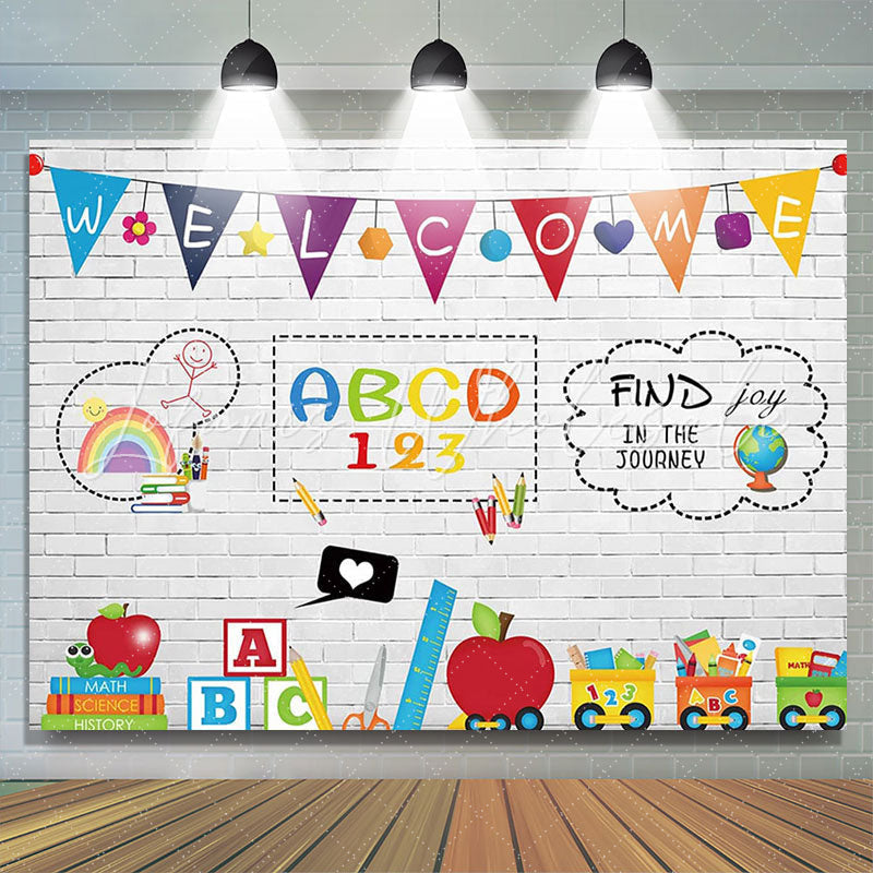 Lofaris White Bricks Find Joy In The Journey Back To School Backdrop