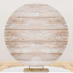 Lofaris White Brown Wood Plank Round Happy Birthday Backdrop