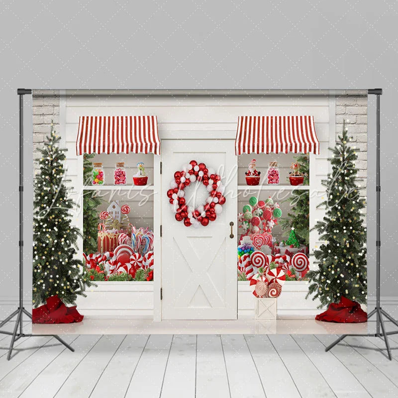 Lofaris White Christmas Store With Gifts And Lollipops Backdrop