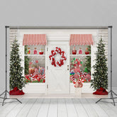 Lofaris White Christmas Store With Gifts And Lollipops Backdrop