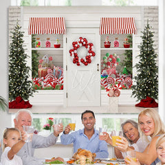 Lofaris White Christmas Store With Gifts And Lollipops Backdrop