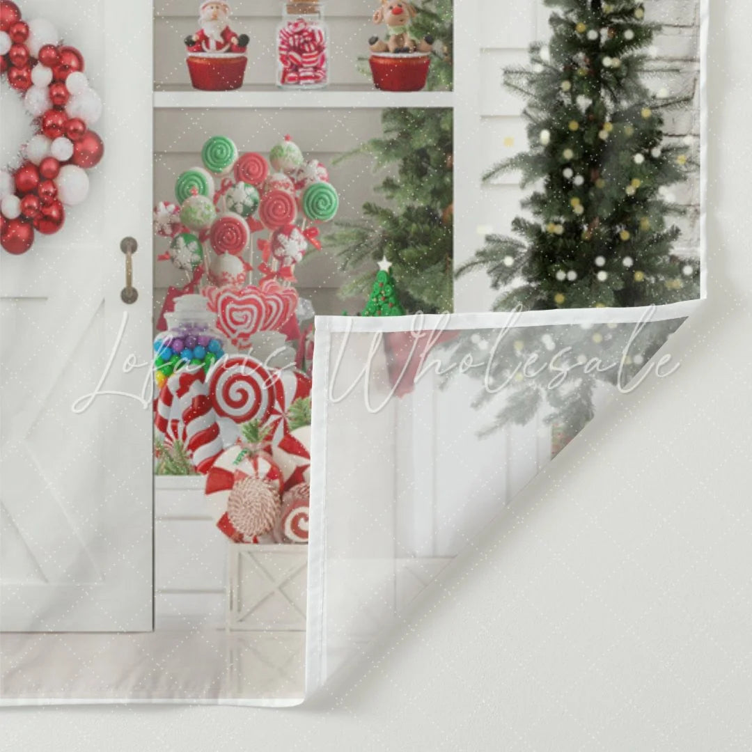 Lofaris White Christmas Store With Gifts And Lollipops Backdrop