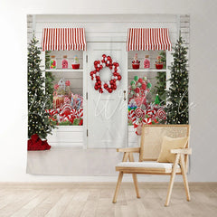 Lofaris White Christmas Store With Gifts And Lollipops Backdrop