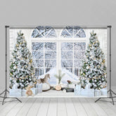 Lofaris White Christmas Trees Window With Snowy Scene Backdrop