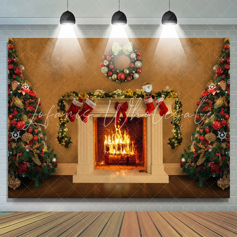 Lofaris White Closet And Christmas Trees Warm House Backdrop