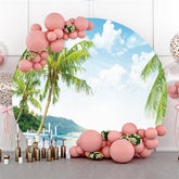 Lofaris White Cloud And Coconut Tree Round Summer Beach Backdrop