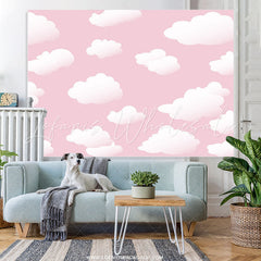Lofaris White Cloud Pink Sky Simple Baby Shower Party Backdrop