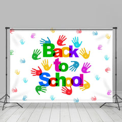Lofaris White Colorful Handprints Back To School Backdrop