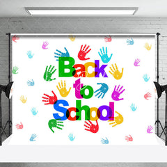 Lofaris White Colorful Handprints Back To School Backdrop