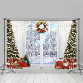 Lofaris White Curtain And Winter Forest Theme Christmas Backdrop
