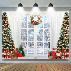 Lofaris White Curtain And Winter Forest Theme Christmas Backdrop