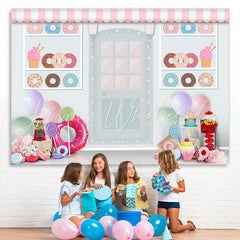 Lofaris White Dessert Shop Donut Theme Happy Birthday Backdrop