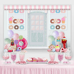 Lofaris White Dessert Shop Donut Theme Happy Birthday Backdrop