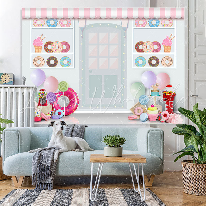 Lofaris White Dessert Shop Donut Theme Happy Birthday Backdrop