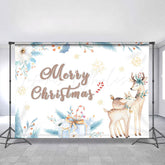 Lofaris White Floral And Elk Blue Leaves Chrismas Backdrop