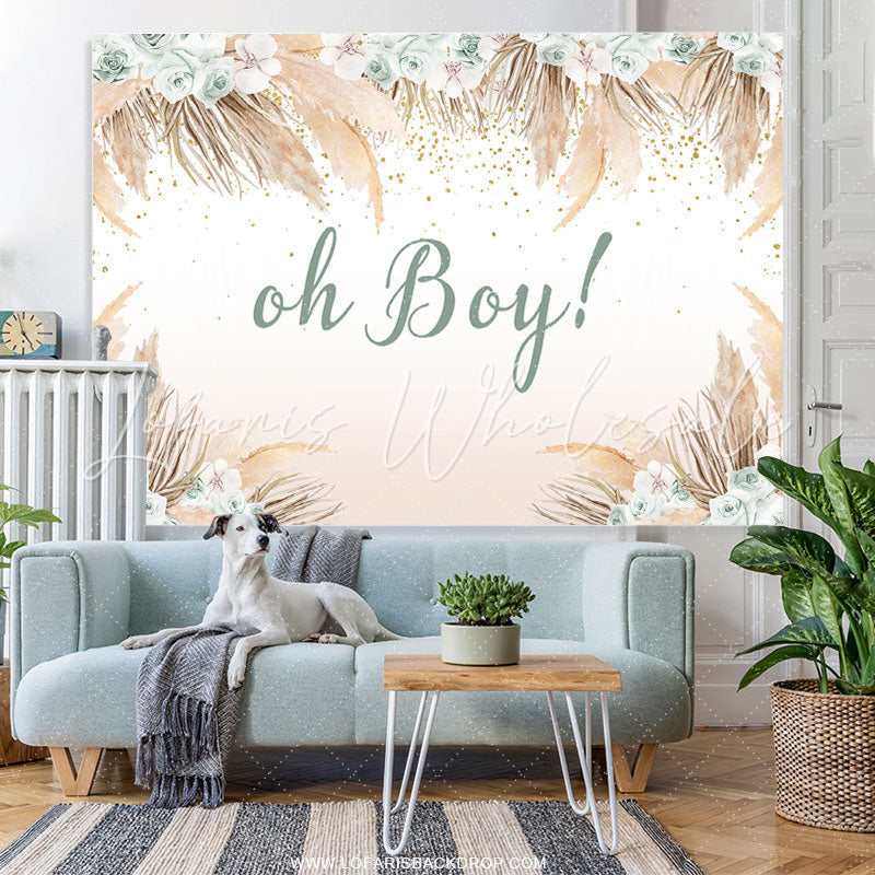 Lofaris White Floral And Light Coffee Leaf Baby Shower Backdrop