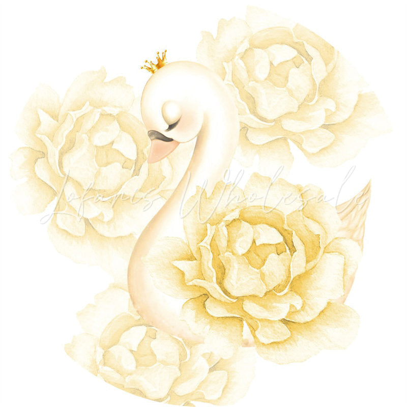 Lofaris White Floral And Swan Round Baby Shower Decro Backdrop