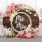 Lofaris White Floral Brown Wood Round Mr To Miss Wedding Backdrop