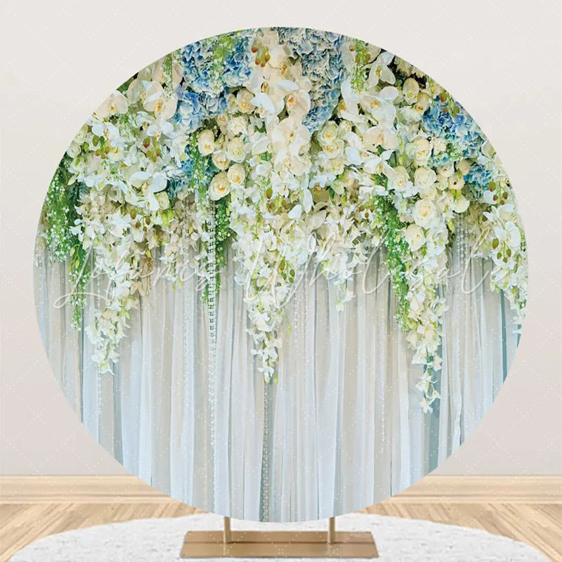 Lofaris White Floral Curtain Holy Round Wedding Backdrop
