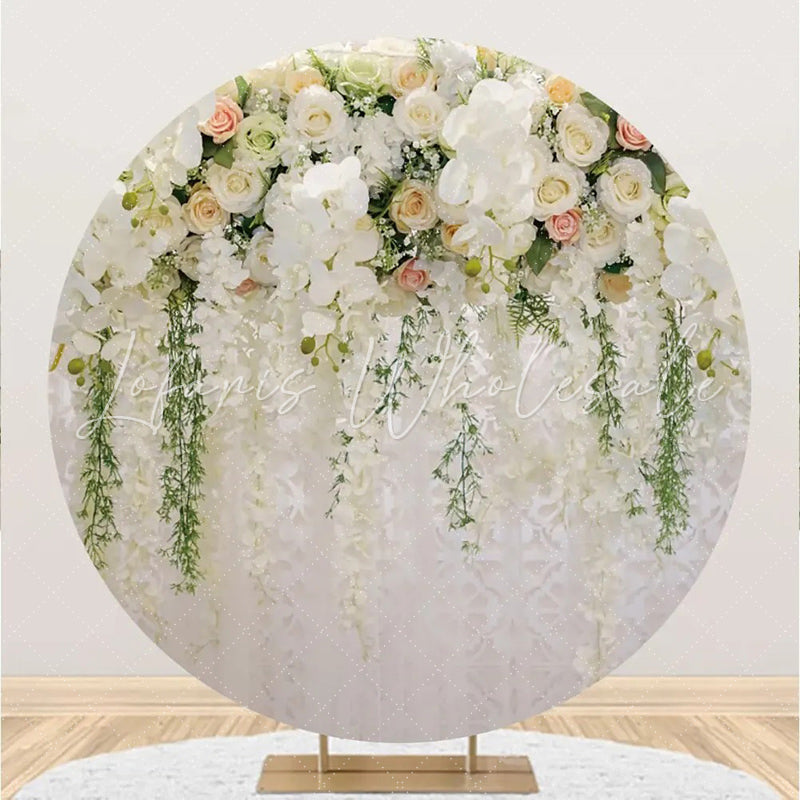Lofaris White Floral Leaf Tassel Holy Round Wedding Backdrop
