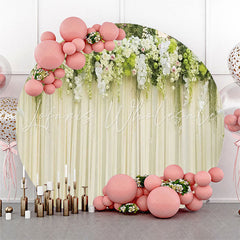 Lofaris White Floral Leaves Curtain Round Wedding Backdrop