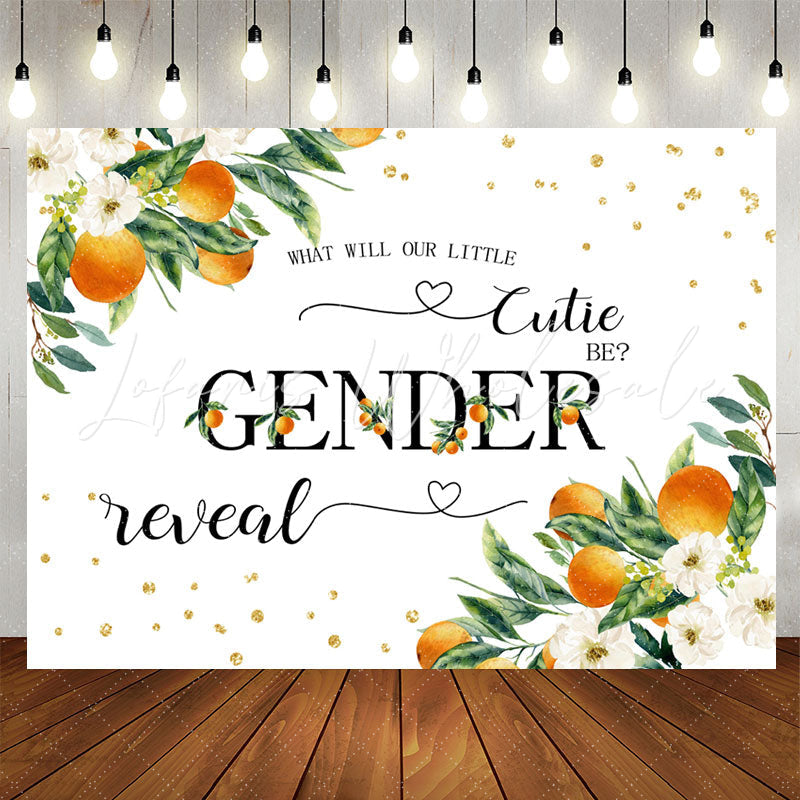 Lofaris White Floral Oranges Sparkle Boho Gender Reveal Backdrop