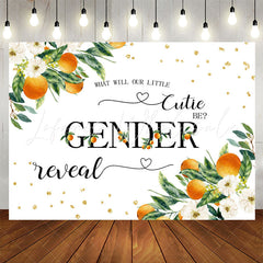 Lofaris White Floral Oranges Sparkle Boho Gender Reveal Backdrop