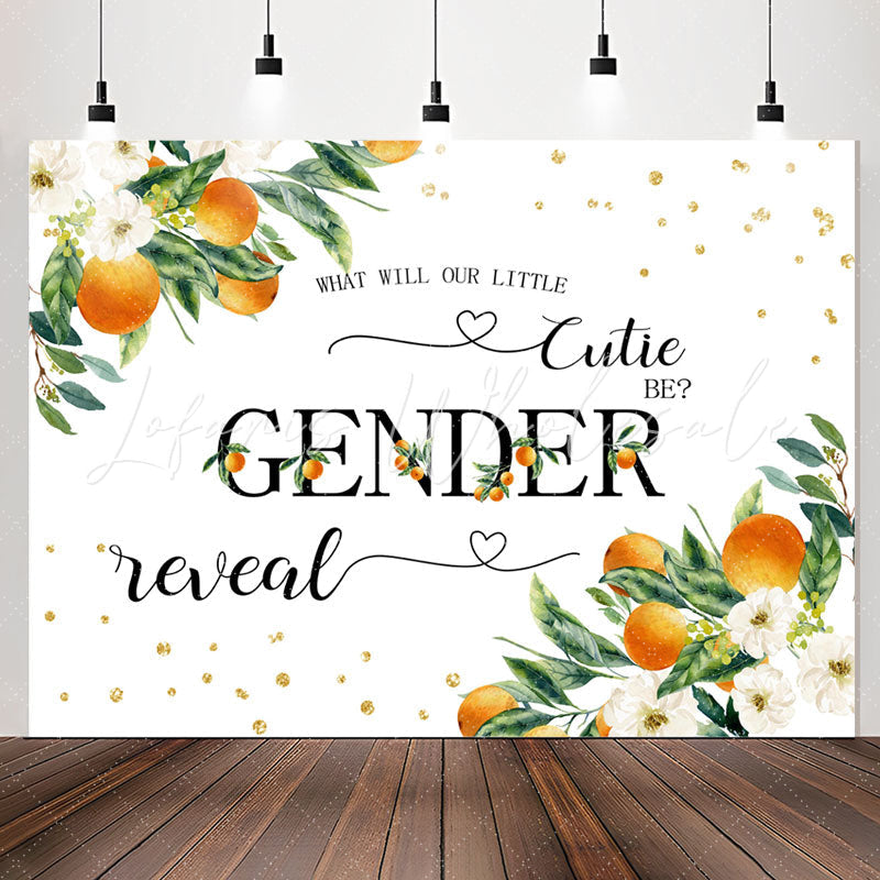 Lofaris White Floral Oranges Sparkle Boho Gender Reveal Backdrop