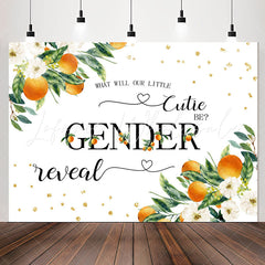 Lofaris White Floral Oranges Sparkle Boho Gender Reveal Backdrop